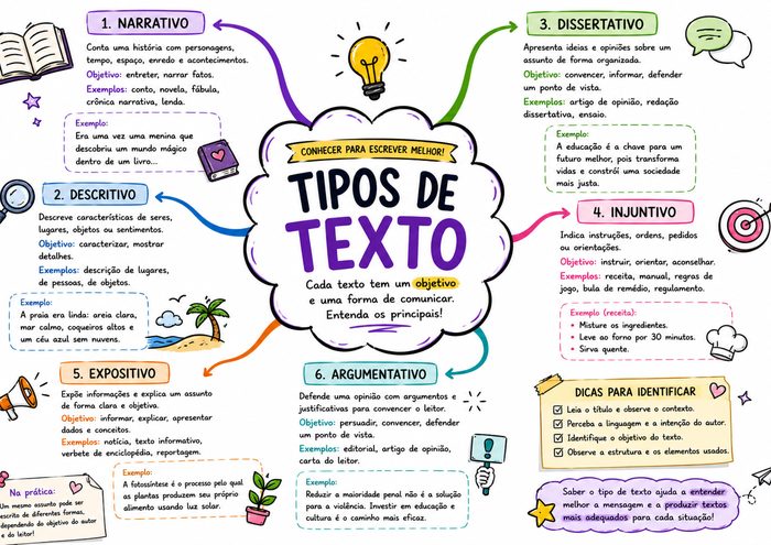 Mapa mental de Português: Tipos de Texto