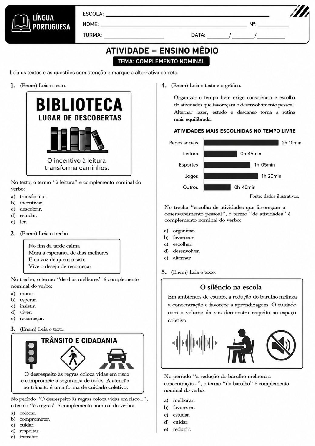 Atividade de complemento nominal com biblioteca e trânsito